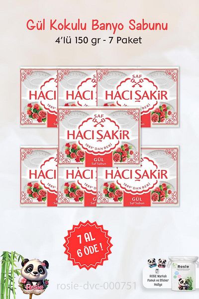 Hacı Şakir Hacı Şakir Rose Scented Bath Soap - BUY 7 GET 6 PAY, 4 x 150 gr and ROSIE