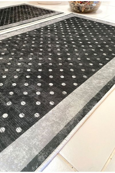 Zeria Home Non-Slip Base Washable 2 Pieces 60X100 - 50X60 Bathroom Rug Bath Mat Toilet Set Black