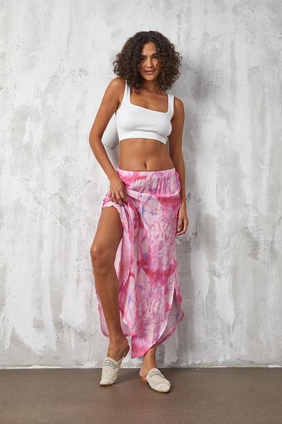 minaaise Pink Mango Fabric Patterned Beach Pareo Trousers 27165