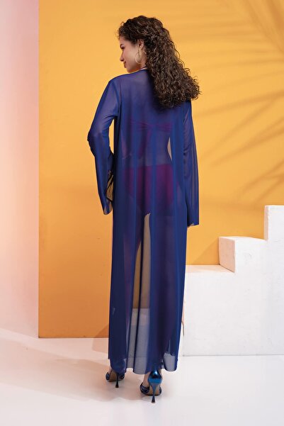 XCLSV Прозорий трикотажний максі-кафтан з еластичного трикотажу