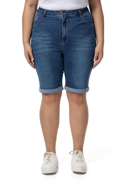 DISENTIS MODEST Plus Size - Denim Blue Shorts with Folded Legs and Five Pockets