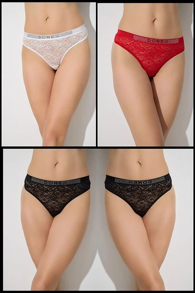 Özlem & Donex Model 7041 Set de slip de damă din 4 piese cu detaliu din dantelă și bandă de piatră