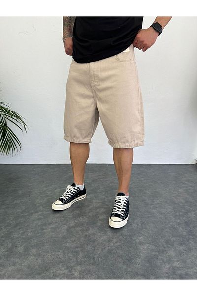 Oliggopol Ανδρικό τζιν σορτς κρέμα Premium Baggy Fit Capri υψηλής ποιότητας τζιν