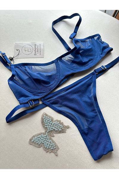 Enchante Lingerie Σετ γυναικείων εσωρούχων Amsterdam Blue - Underwire, τούλι σουτιέν και ρυθμιζόμενο στρινγκ εσώρουχο