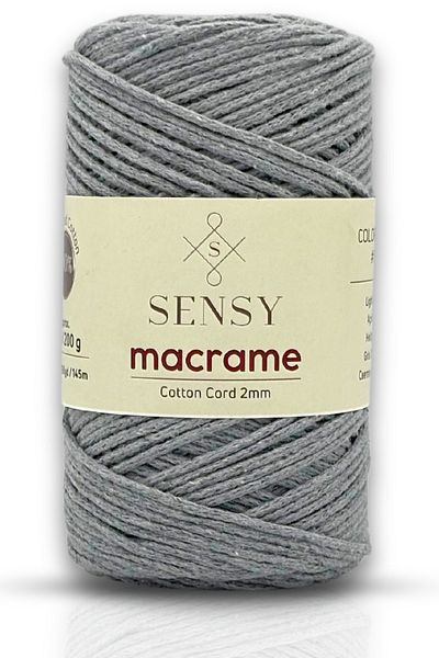 SENSY Premium Koton-Cotton Macrame 2mm Bag - Supla Lanyard, Chain Detailed, Light Gray