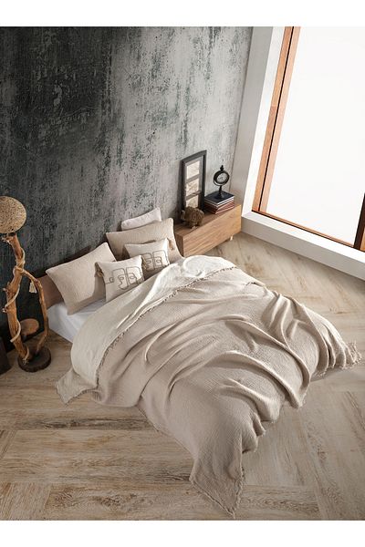 destinyhometex Κάλυμμα κρεβατιού King Size Multi Muslin - 240x260cm/50x70cm, 4 στρώσεις, 100% βαμβάκι