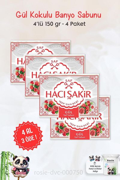 Hacı Şakir Hacı Şakir Rose Scented Bath Soap - BUY 4 GET 3 PAY, 4 x 150 gr and ROSIE