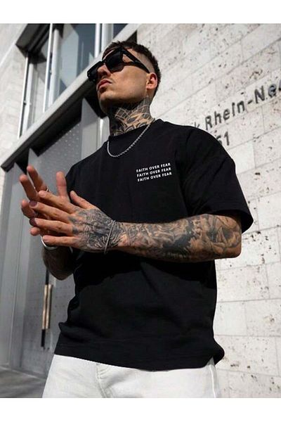 MOONBULL Pánské oversize tričko s potiskem Faith Over Fear