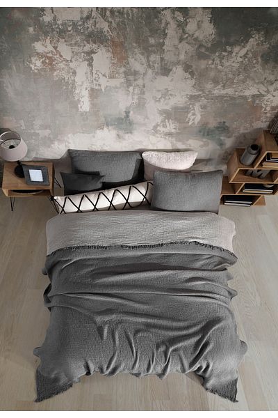destinyhometex Anthracite 4 Layer Multi Muslin 100% Cotton King Size Bedspread 240X260 cm King Size