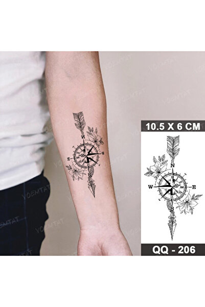 Tattoo Gerçekci pusula ve çiçek minimal geçici dövme tattoo