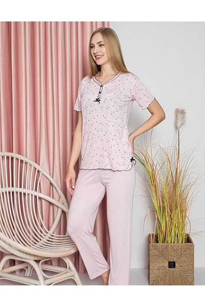 LİLA İÇ GİYİM Viscose Short Sleeve Pajama Set