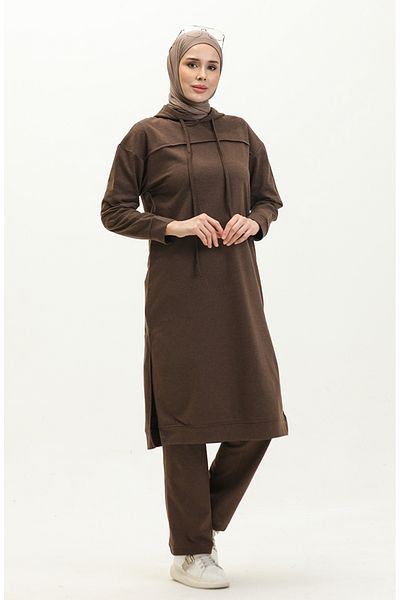 sefamerve Braunes Trainingsanzug-Set, Modell 3034-06 – zwei Fäden