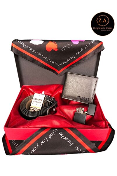 Kayader Babalar Gününe Özel Vegan Deri 1. Sınıf Erkek Cüzdan, Çakmak, Kemer Ü...