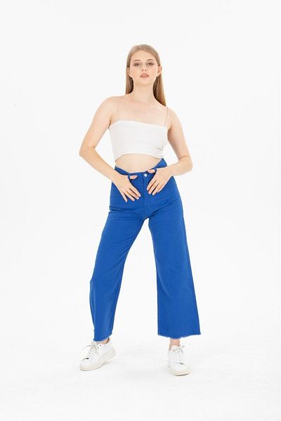 DENİKK PANTALONI LAȚI CU CURICUȚI CU TALIE ÎNALTĂ