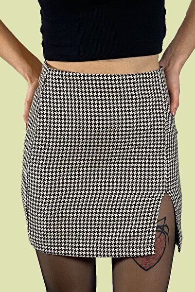 MsIconic Ms Iconıc Store Houndstooth Yellow Skirt TEKS-00017