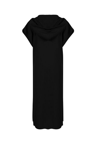 KAUNISS Black Viscose Linen Hooded Dress
