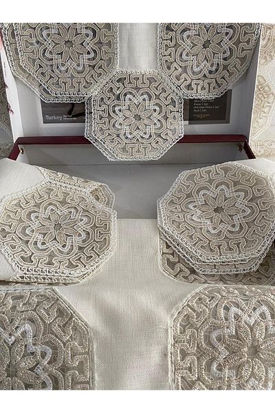 Vinezza Home Collection Σετ σαλονιού 5 τεμαχίων - Σετ τραπεζιού και κουρτινών λινό κονσόλα