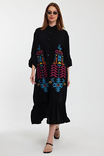 Denismoda Rochie cămașă cu broderie autentică pentru femei