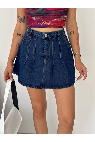 Noa Noa Fusta mini din denim cu colț
