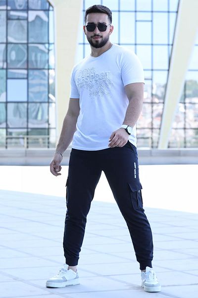 GÜLSELİ Φούτερ Jogger Navy Blue με τσέπες Cargo - Ribbed Leg