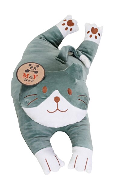 MY toys Uyku Arkadaşım Yumuşak Yatan Peluş Kedi Yastık 70 Cm. (YEŞİL)