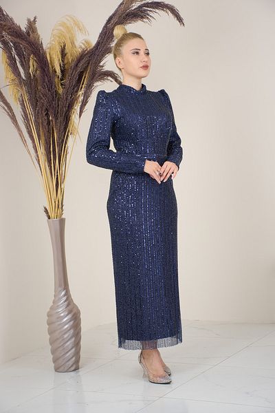 Surikka Ankle Length Tulle Bead Embroidered Asel Evening Dress