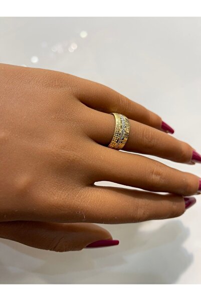 Üresinler Kuyumculuk 8mm Beyaz Altın Detaylı Alyans 14 Ayar