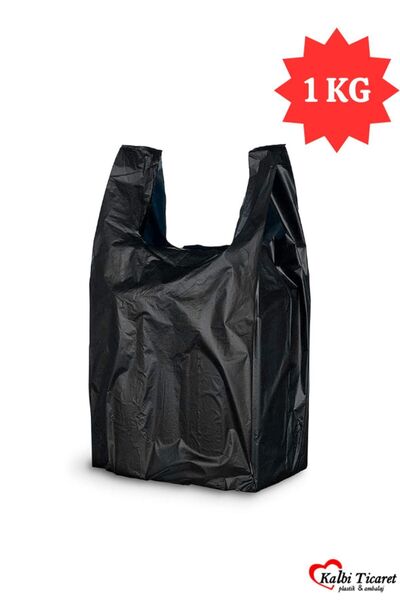 Kalbi Ticaret Kalın Siyah Poşet Orta Boy 1 Kg Hışır Atlet Poşet Market Manav Poşeti Çöp Poşeti