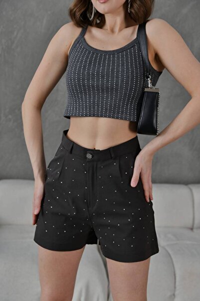 bergibo TAŞ DETAYLI KADIN ŞORT - ÇOK ŞIK ELMAS TAŞ İŞLEMELİ SHORT