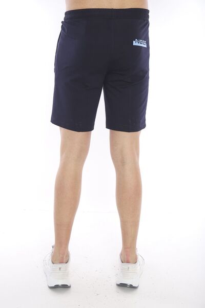 NEED LİFE Erkek Lacivert Koton Cepleri Fermuarlı Beli Lastikli Buz Mavi Baskı Detaylı Şort