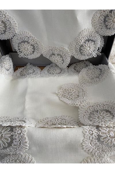 Vinezza Home Collection طقم غرفة معيشة مكون من 5 قطع - طاولة وطاولة كونسول من الكتان ومجموعة غطاء