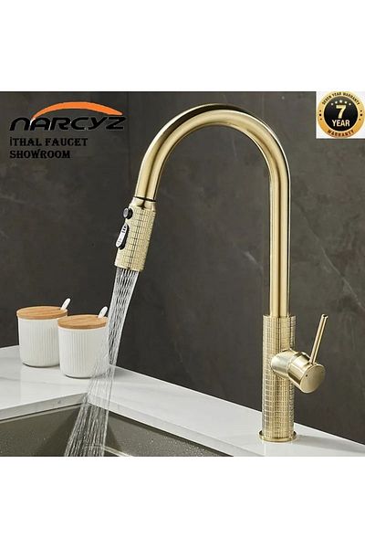 OEM Matte Gold Spiral Fountain Kitchen Sink Faucet - 7 Years Warranty, Special Carved Pattern
