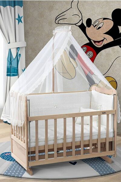 Bebeşik Doğal Ahşap Anne Yanı Beşik Karyola