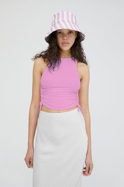 Rooted Bluză crop din țesătură pentru camisole cu nervuri, cu șireturi laterale - mânecă zero