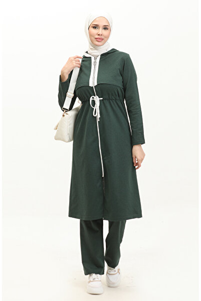 sefamerve Fermuarlı İki İplik Eşofman Takım 03074-04 Zümrüt Yeşili