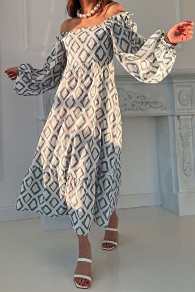 Suziş Γυναικείο φόρεμα με μανίκια με μπαλόνι με στάμπα Madonna