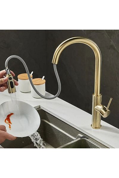 OEM Matte Gold Spiral Fountain Kitchen Sink Faucet - 7 Years Warranty, Special Carved Pattern