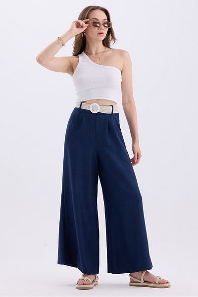 MD trend Linen Blended Loose Summer Trousers - Women's, Belt and Elastic Waist
