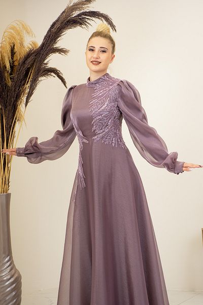Surikka Rain Detailed - Draped Bead Embroidered Evening Dress