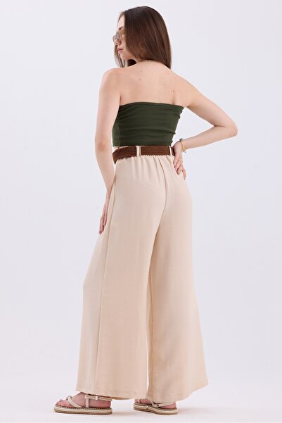 MD trend Linen Blended Loose Summer Trousers - Women's, Belt and Elastic Waist