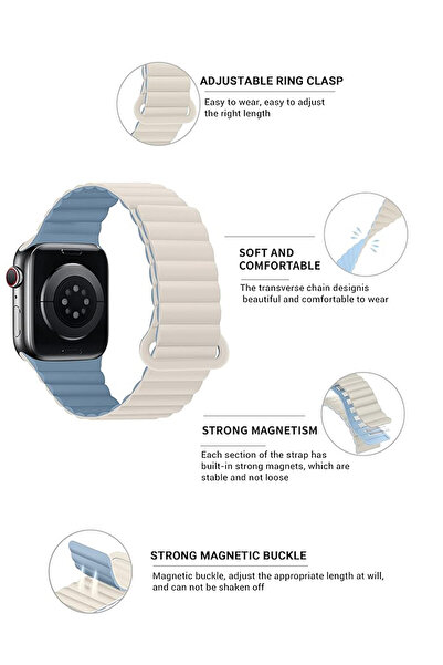 mimtec Apple Watch 4 5 6 7 8 9 10 Ultra 2 Se 42 44 45 46 49mm Uyumlu Mıknatıslı Shine Silikon Kordon Kayış