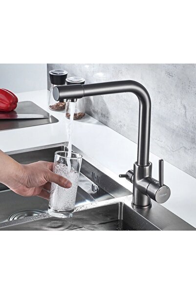 OEM صنبور حوض المطبخ ذو التدفق المزدوج باللون الرمادي الفحمي مع مخرج