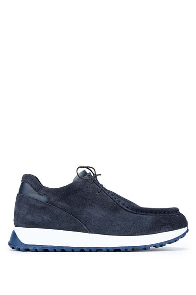 Tamer Tanca Navy Blue Suede Genuine Leather Men's Casual Shoes
