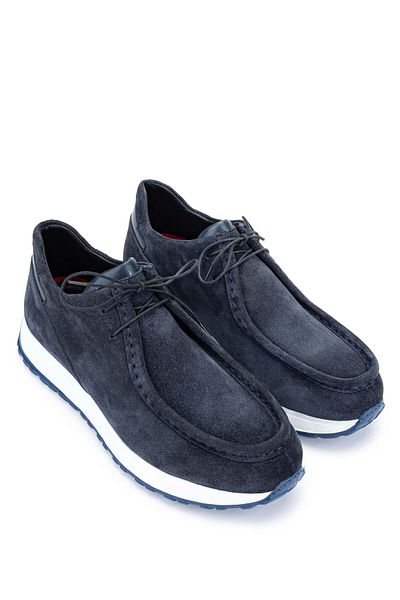 Tamer Tanca Navy Blue Suede Genuine Leather Men's Casual Shoes
