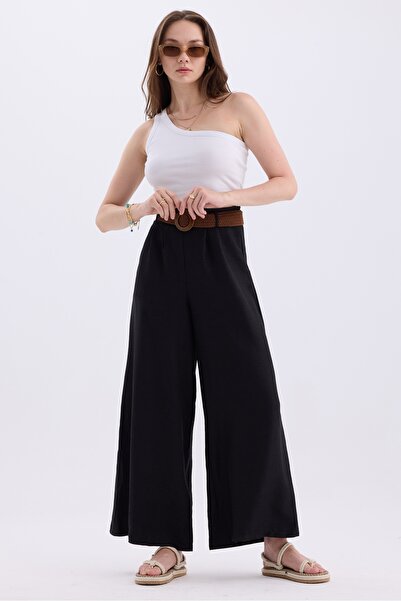 MD trend Linen Blended Loose Summer Trousers - Women's, Belt and Elastic Waist