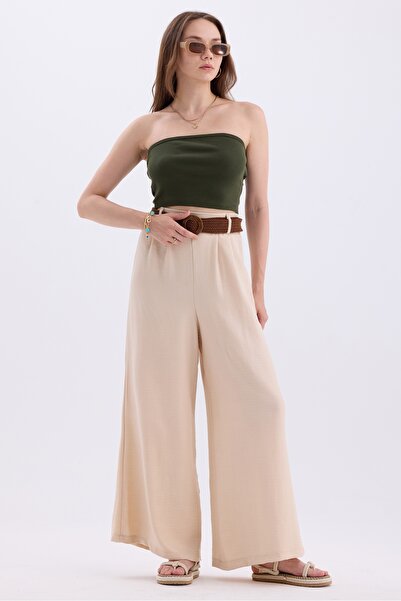 MD trend Linen Blended Loose Summer Trousers - Women's, Belt and Elastic Waist