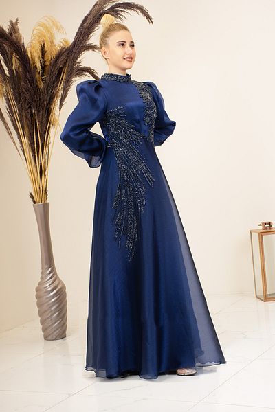 Surikka Rain Detailed - Draped Bead Embroidered Evening Dress