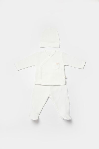 Biorganic Waflle Smile 3 Parça Yenidoğan Zıbın Set