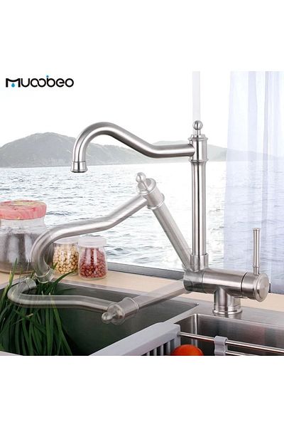 OEM Kitchen Window Front Folding Sink Faucet Matte Chrome Nickel