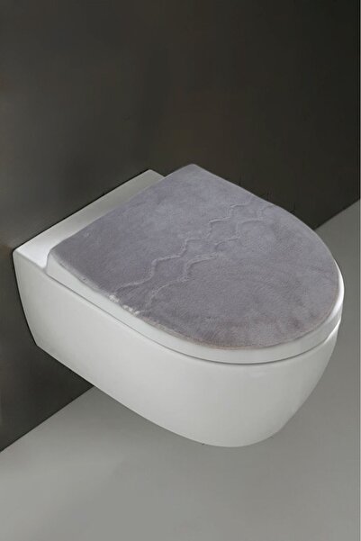 Teksev Klozet Kapak Örtüsü, Peluş Düz Gri Renk, Banyo Klozet Örtüsü